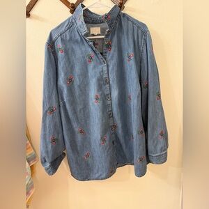 Embroidered floral chambray Denim Button-Up Shirt Caslon